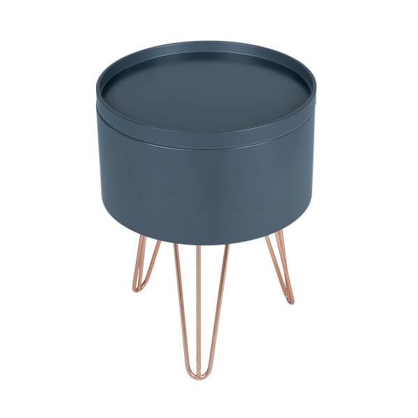 Storage Tray Side Table Charcoal with Rose Gold Metal Legs Homebase