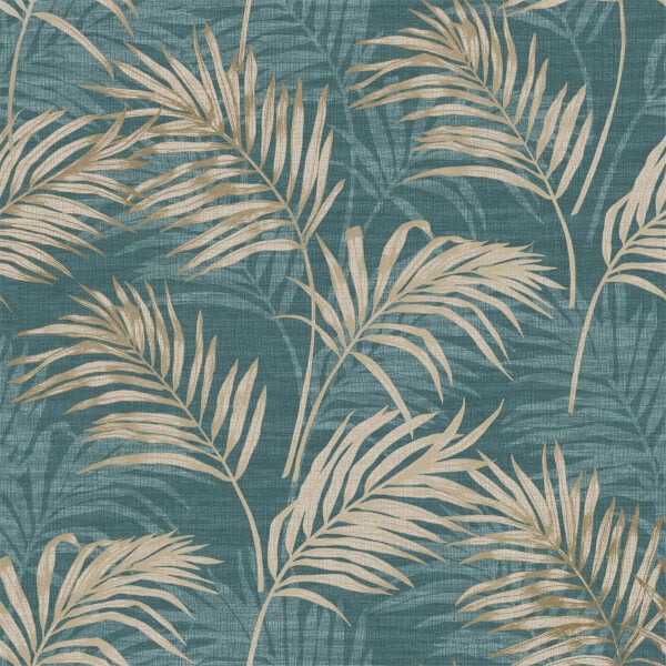 Grandeco Lounge Palm Teal Wallpaper Homebase