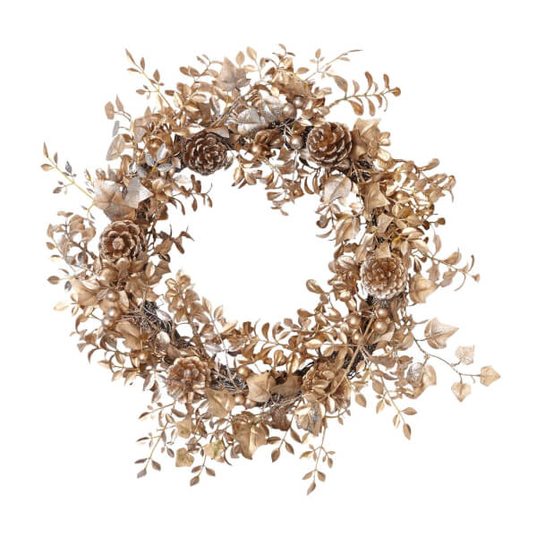 Gold Leaves Christmas Wreath 46cm Homebase