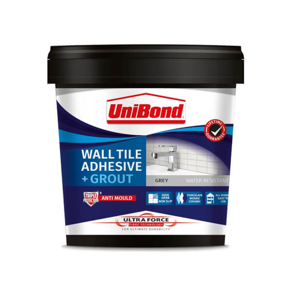 UniBond UltraForce Wall Tile Adhesive & Grout Grey 1.38kg Homebase