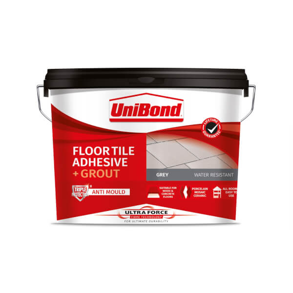 UniBond UltraForce Floor Tile Adhesive & Grout Grey 14.3kg Homebase