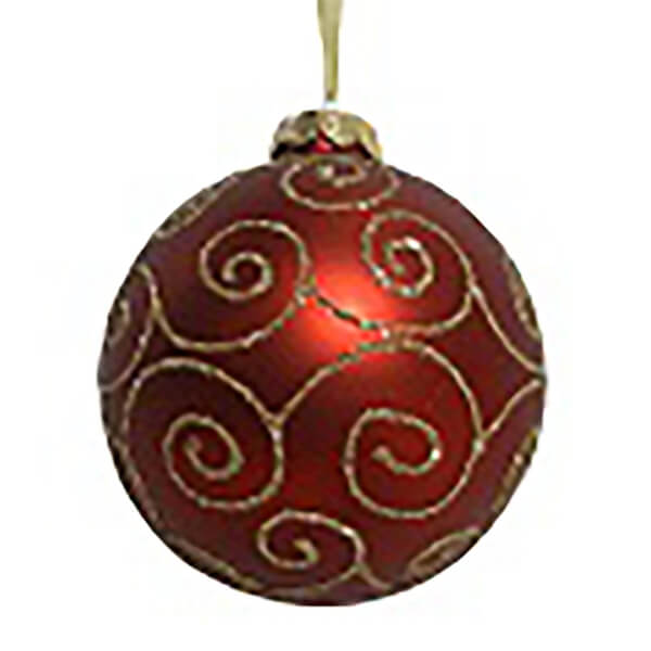 Red Gold Glitter Glass Christmas Tree Bauble 90mm Homebase