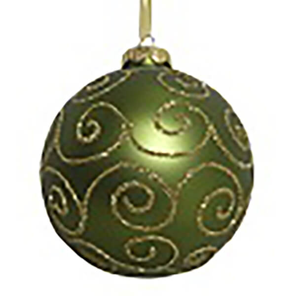 Green Gold Glitter Glass Christmas Tree Bauble 90mm Homebase