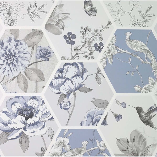 Arthouse Chinoise Decoupage Blue Wallpaper Homebase