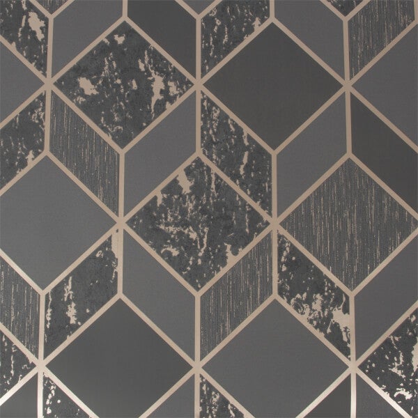 Superfresco Vittorio Geo Charcoal And Rose Gold Wallpaper Homebase