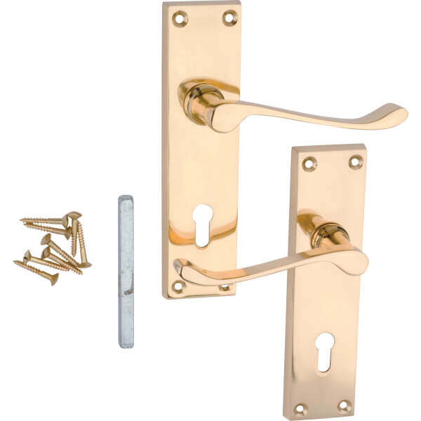 Victorian Scroll Lever Door Lock Polished Brass 1 Pair Homebase