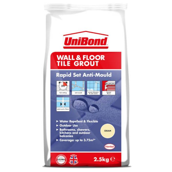 UniBond Floor & Wall Tile Powder Grout Cream 2.5Kg Homebase