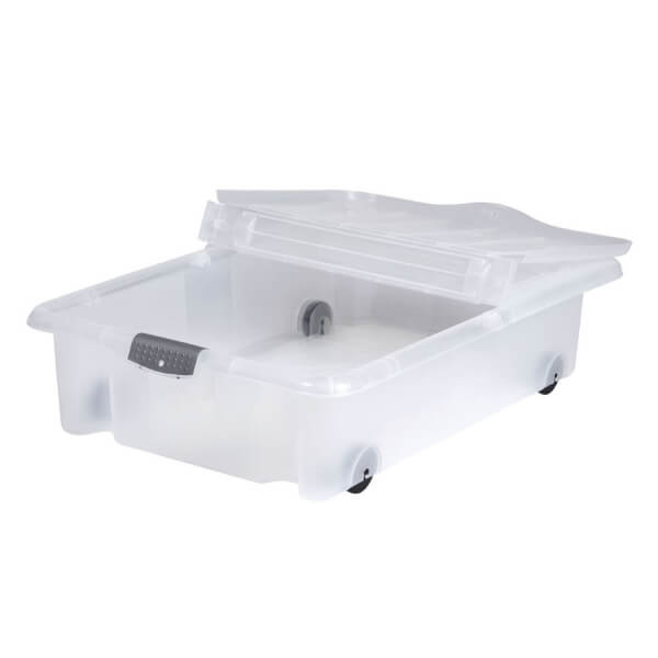 Rolling Underbed Plastic 35l Storage Box With Lid Homebase