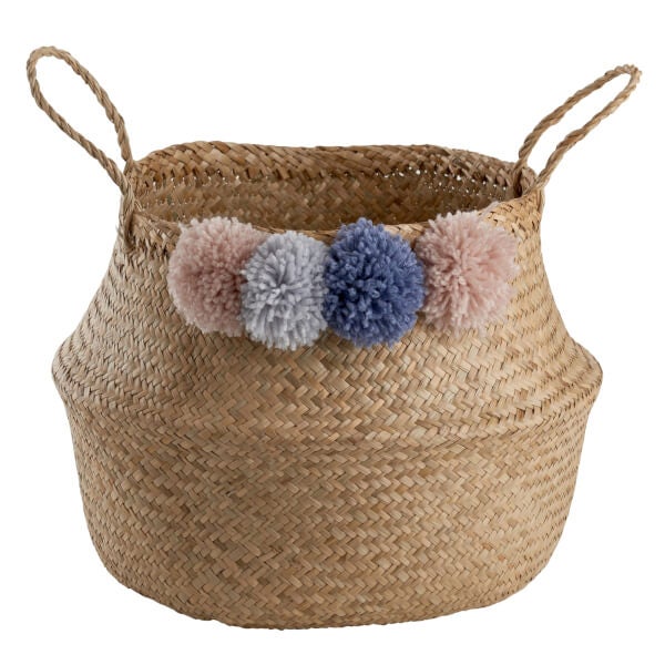 Storage Basket Natural with Pom Pom Homebase