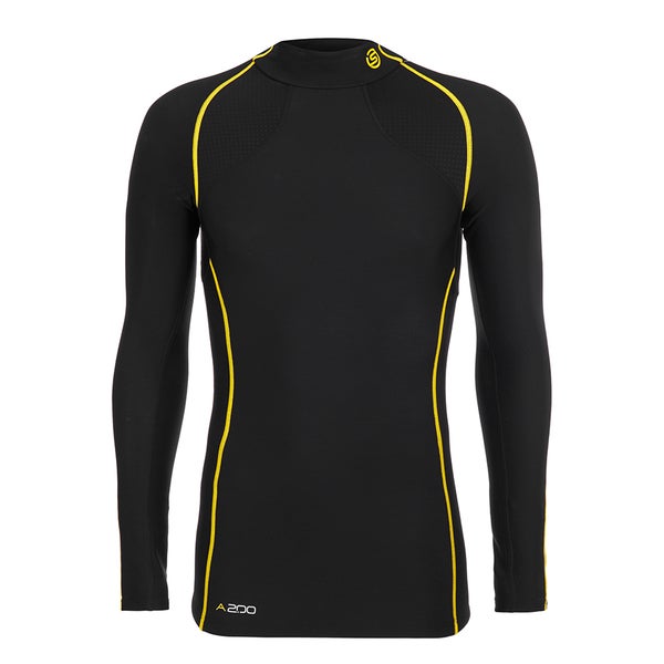 Skins Men's A200 Thermal Long Sleeve Compression Mock Neck Top - Black/Yellow
