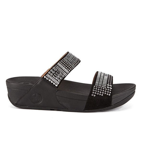 FitFlop Women s Aztek Chada Suede Slide Sandals Black Silver TheHut