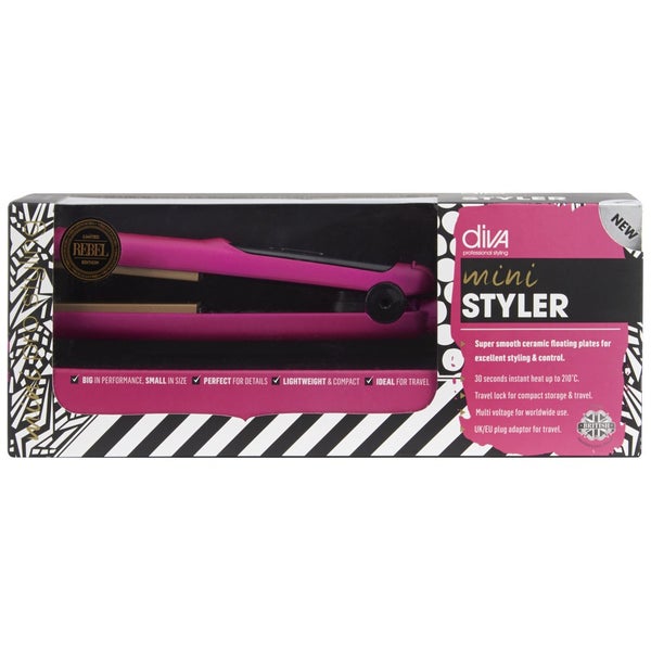 Diva Professional Mini Pro Styler - Rebel Edition - Vibrant Fuchsia