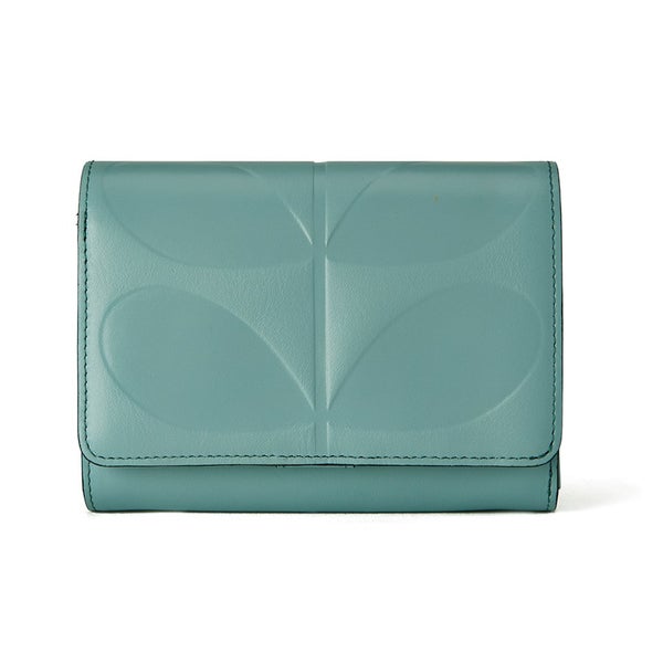 Orla Kiely Women's Medium Folded Embossed Stem Leather Purse - Sky