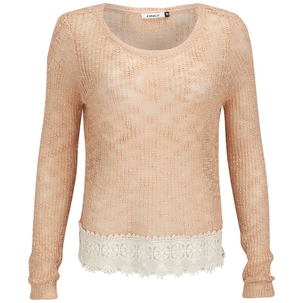 ONLY Women's Vanessa Lace Detail Knitted Jumper - Peach