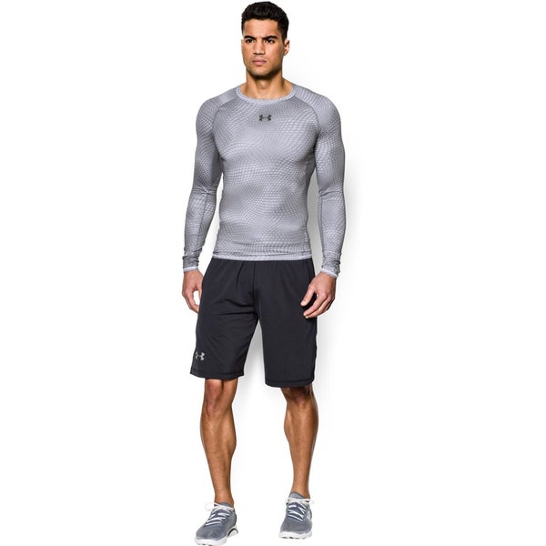 Under Armour Men's Armour Heat Gear Long Sleeve Compression Printed Training Top - White/Graphite