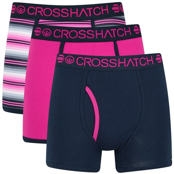 Crosshatch Men's Neonic Striped 3-Pack Boxers - Bright Magenta/Dress Blue