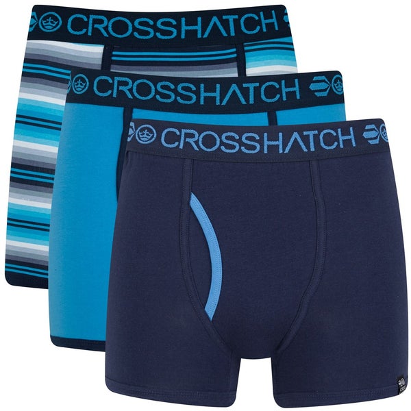 Crosshatch Men's Neonic Striped 3-Pack Boxers - Neon Blue/Dress Blue