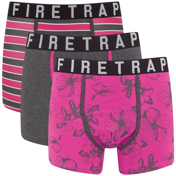 Firetrap Men's Aloha 3-Pack Boxers - Grey/Fuchsia