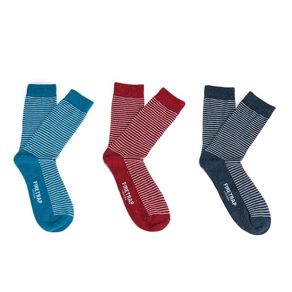Firetrap Men's Neps Stripe 3-Pack Socks - Black Iris/Red/Blue