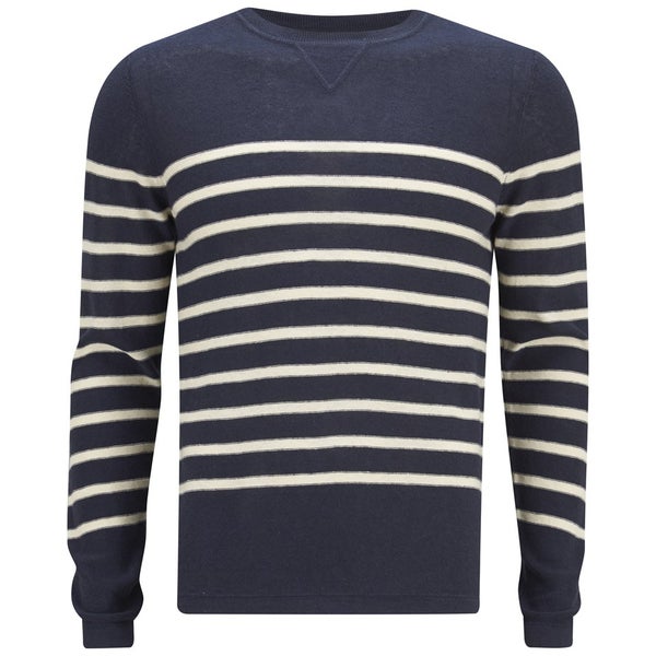 Selected Homme Men's One Crew Neck Stripe Knitted Jumper - Navy