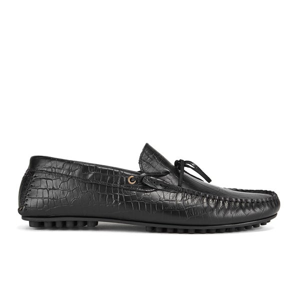 Hudson London Men's Felipe Leather Croc Slip On Loafers - Black