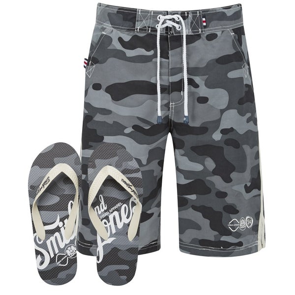Smith & Jones Men's Carve Camo Board Shorts with Free Flip Flops - Charcoal Marl