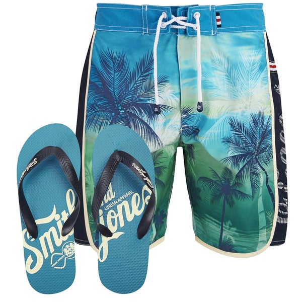Smith & Jones Men's Kokomo Board Shorts with Free Flip Flops - Algiers Blue