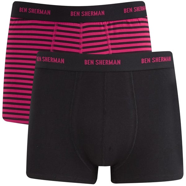 Ben Sherman Men's 2-Pack Trunks - Cerise/Black Stripe/Black