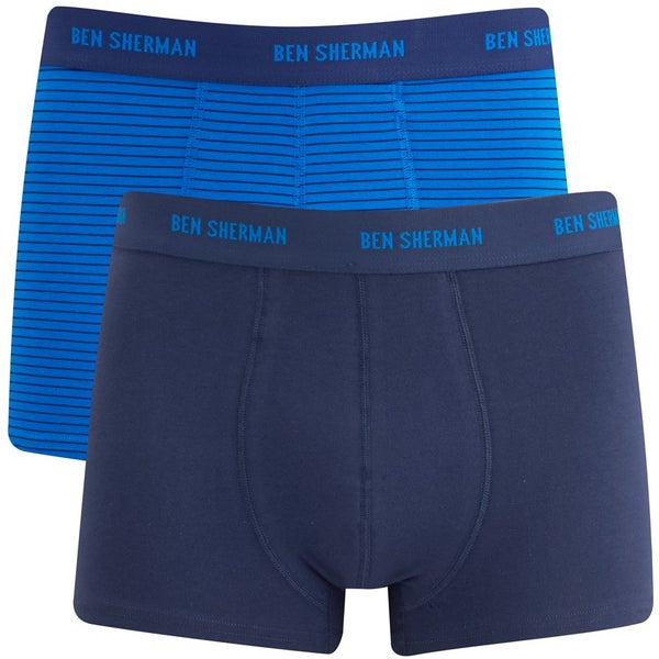 Ben Sherman Men's 2-Pack Ernie Trunks - Blue Stripe/Medieval Blue