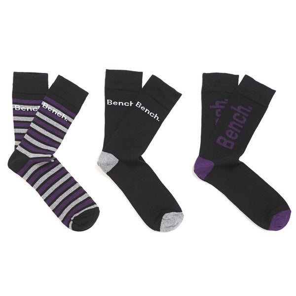 Bench Men's 3-Pack Striped Socks - Purple/Black