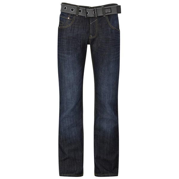 Crosshatch Men's Wak New Belted Jeans - Dark Wash