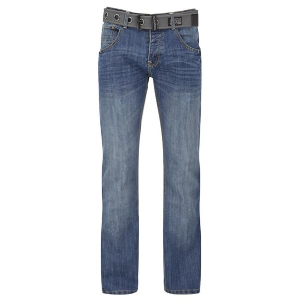 Crosshatch Men's Wak New Belted Jeans - Stone Wash