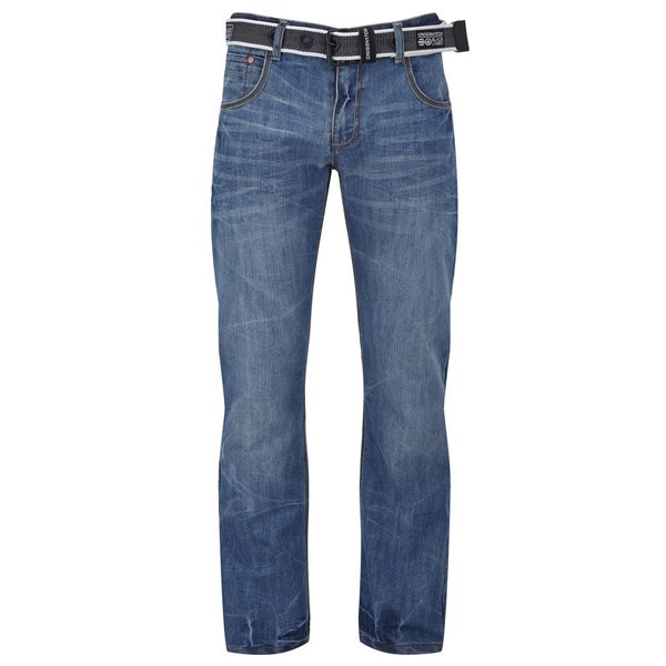 Crosshatch Men's Techno Belted Jeans - Stone Wash