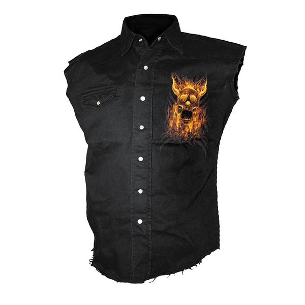 Spiral Men's BURN IN HELL Sleeveless Stone Washed Worker Shirt - Black