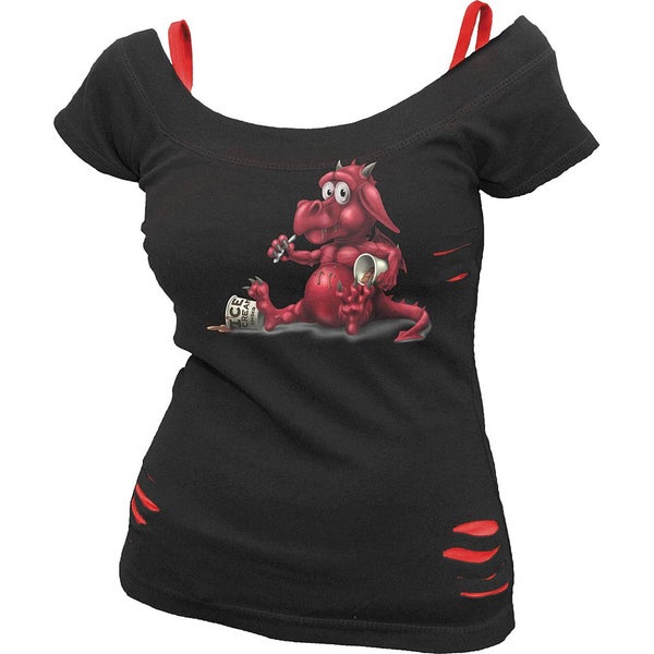 Spiral Women's COMFORT FEEDING 2 in 1 Red Ripped Top - Black