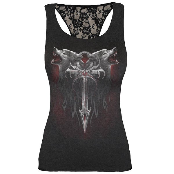 Spiral Women's LEGEND OF THE WOLVES Racerback Lace Top - Black