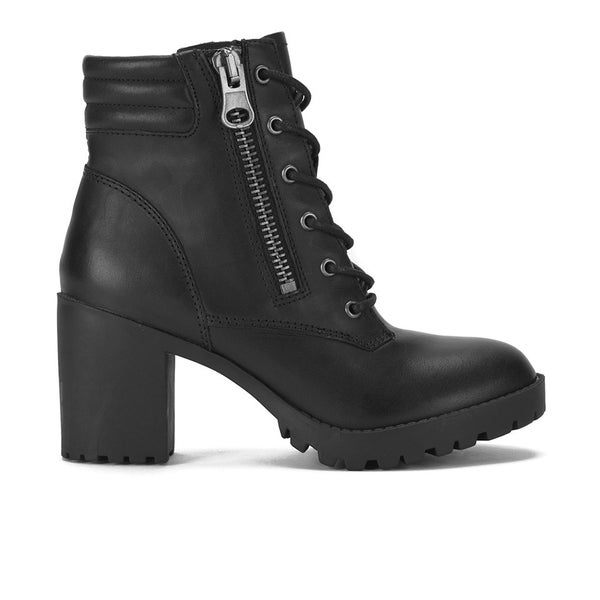 Steve Madden Women's Noodles Zip and Lace Up Leather Ankle Boots - Black Leather