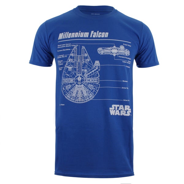 Star Wars Men's Millennium Falcon Blueprint T-Shirt - Royal