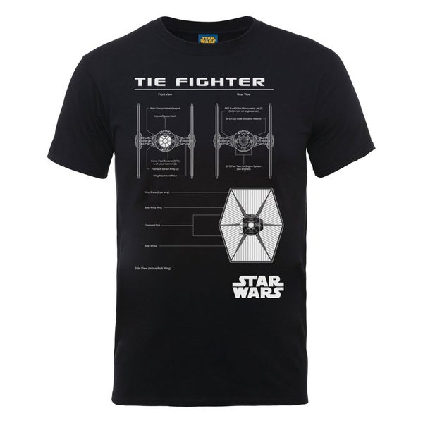 Star Wars Men's Tie Fighter Blueprint T-Shirt - Black