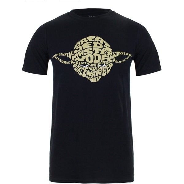 Star Wars Yoda Text Head Heren T-Shirt - Zwart