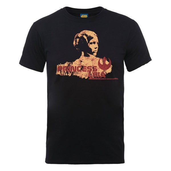 Star Wars Men's Princess Leia Head Distressed T-Shirt - Black