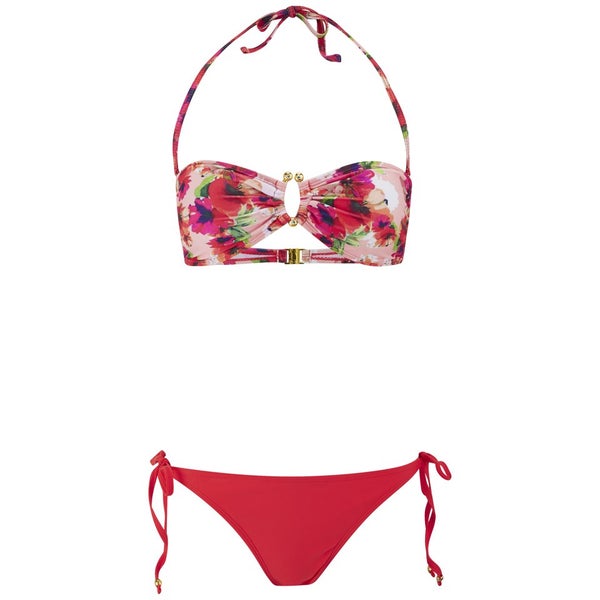 South Beach Women's Floral Bandeau Bikini - Pink