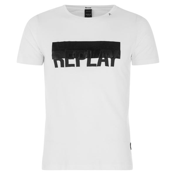 REPLAY Men's Printed Logo Crew Neck T-Shirt - Optical White
