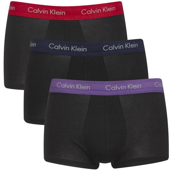 Calvin Klein Men's Cotton Stretch 3 Pack Low Rise Trunks with Colour Waist Band
