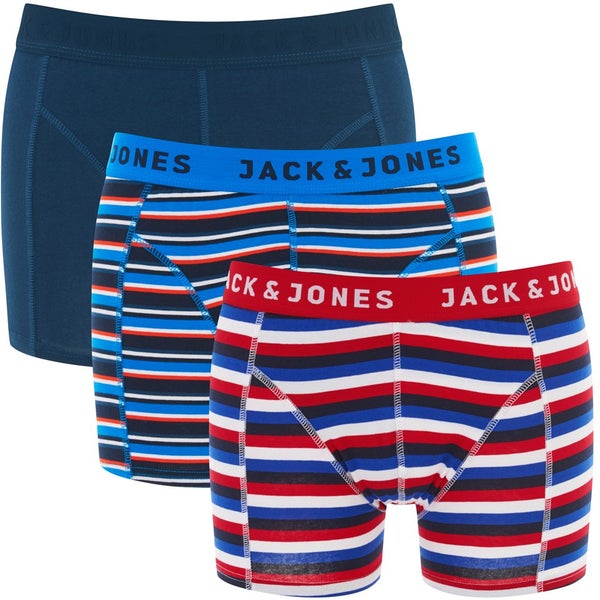 Jack & Jones Men's Yarndyed Mix 3-Pack Boxers - Chinese Red/Blue Wing Teal/Navy Blazer