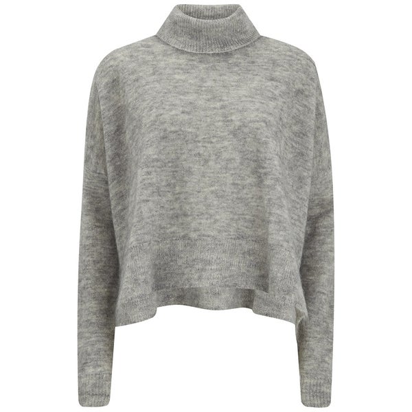 Designers Remix Women's Fino Neck Turtle Neck Sweatshirt with Side Slits - Grey Melange