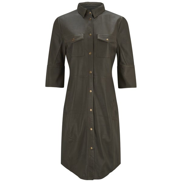 Gestuz Women's Amalie Leather Shirt Dress - Olive