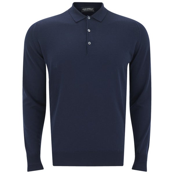 John Smedley Men's Cotswold Merino Wool Long Sleeve Polo Shirt - Midnight