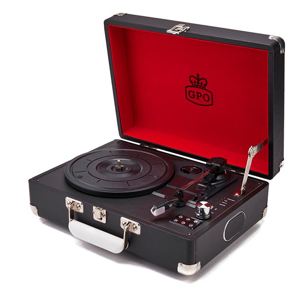 GPO Retro Attache Briefcase Style Three-Speed Portable Vinyl Turntable with Free USB Stick and Built-In Speakers - Black