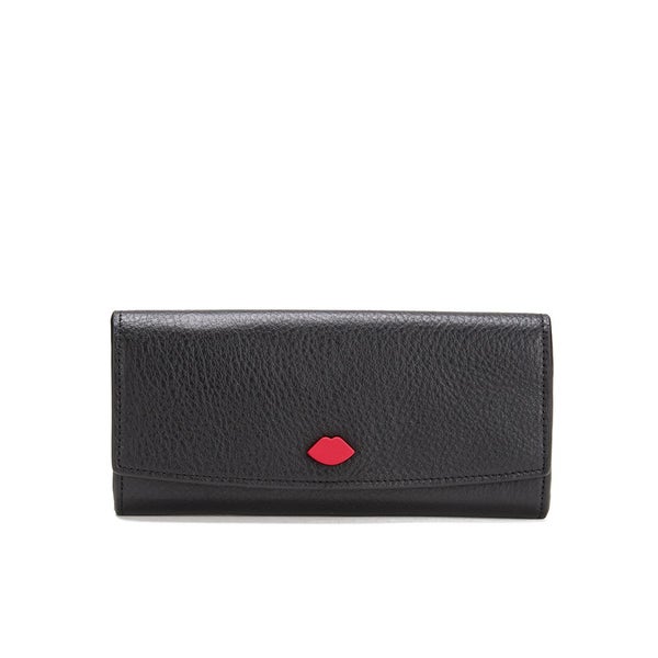 Lulu Guinness Women's Bi-fold Lip Stud Grainy Leather Wallet - Black